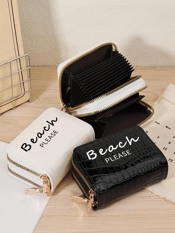 Fashionable Letter Pattern Double-layer Zipper Coin Purse, Lightweight and Portable Credit Card Storage Bag, Casual and Simple Multi-slot Women's Card Bag 4