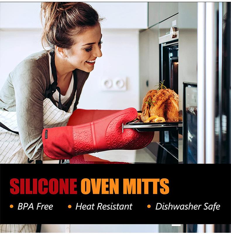Product Introduction of Silicone Heat Insulation Oven Gloves Microwave Oven High Temperature Resistant Thickened Kitchen Insulation Gloves Honeycomb Mat Handbag 6-Piece Set 25