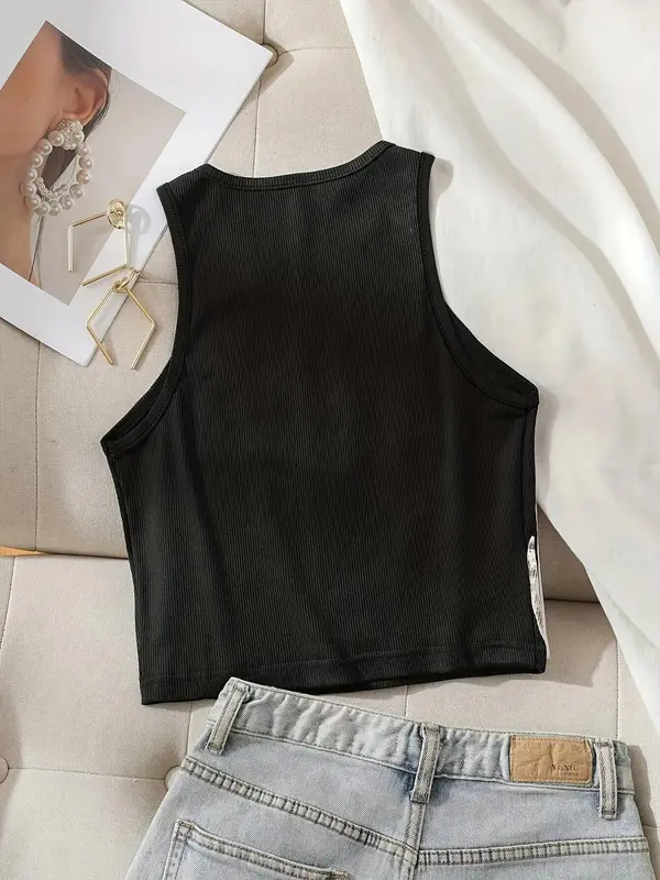 Women's Skeleton Print Round Neck Tank Top, Summer Clothes Women, Fashion Casual Crew Neck Sleeveless Top For Daily Holiday Vacation, Ladies Summer Clothes 1