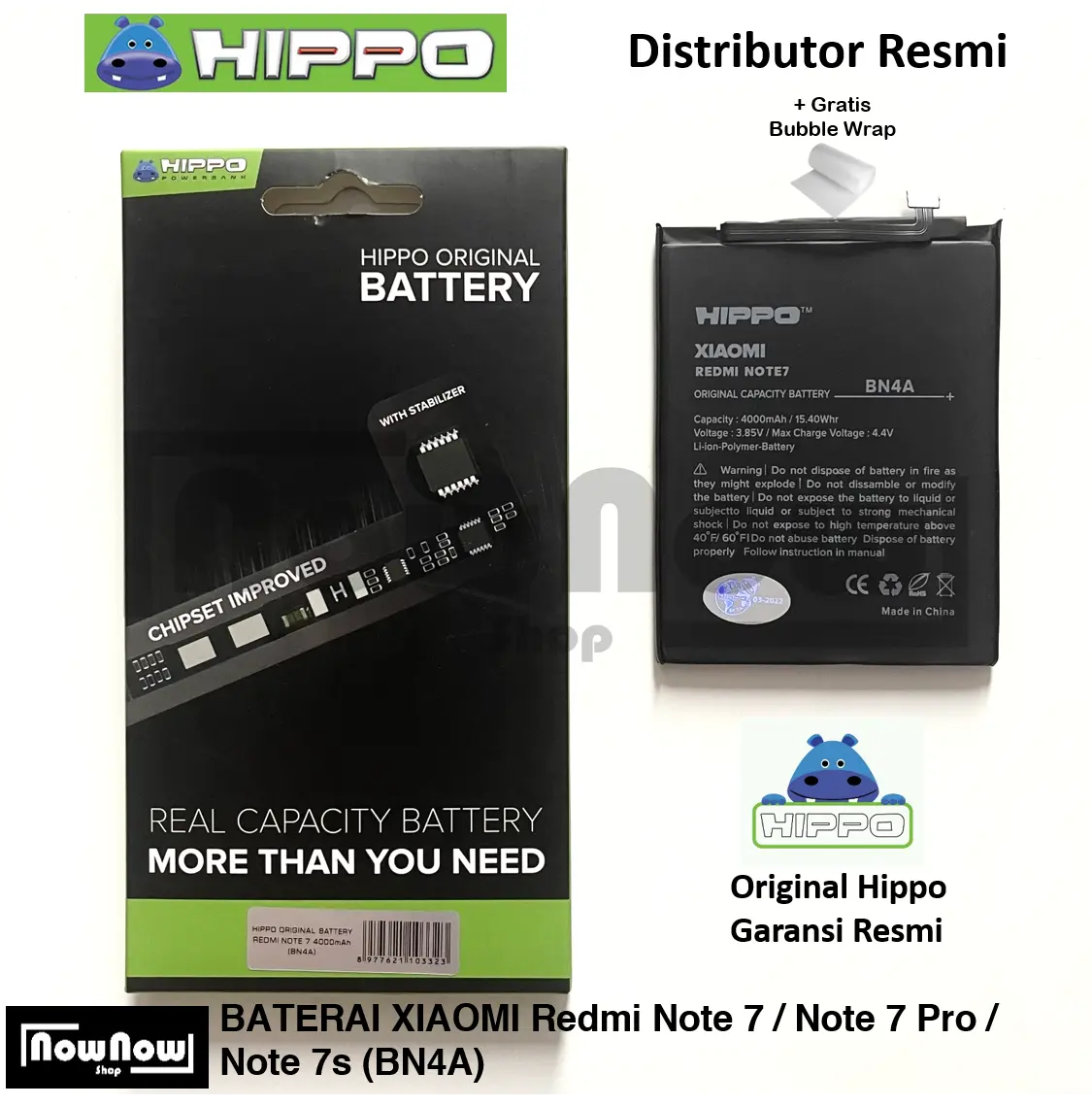 Baterai Hippo Xiaomi Redmi Note 7 / Note 7 Pro / Note 7s BN4A BN 4A 4000 mAh Original Batre Batrai Battery HP Garansi Resmi