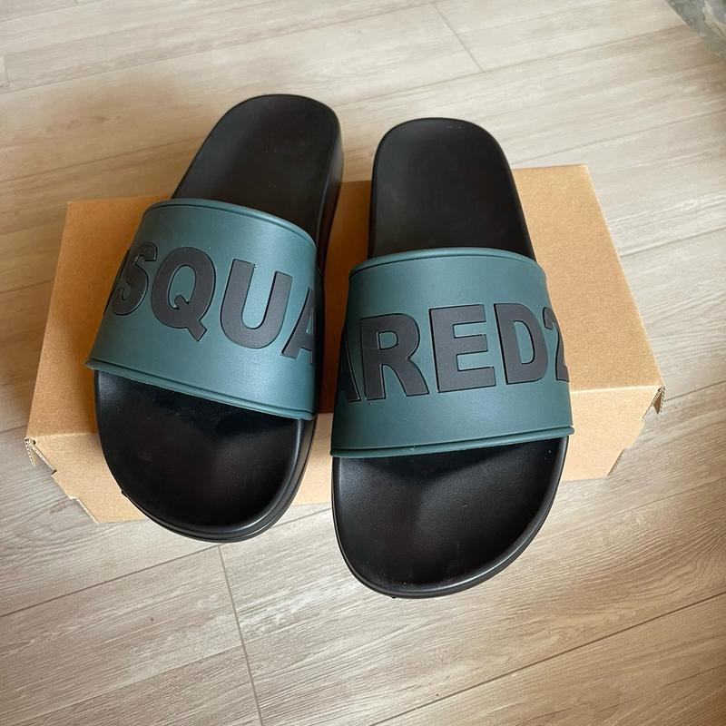 Dép Q quai xanh rêu chữ đen 2