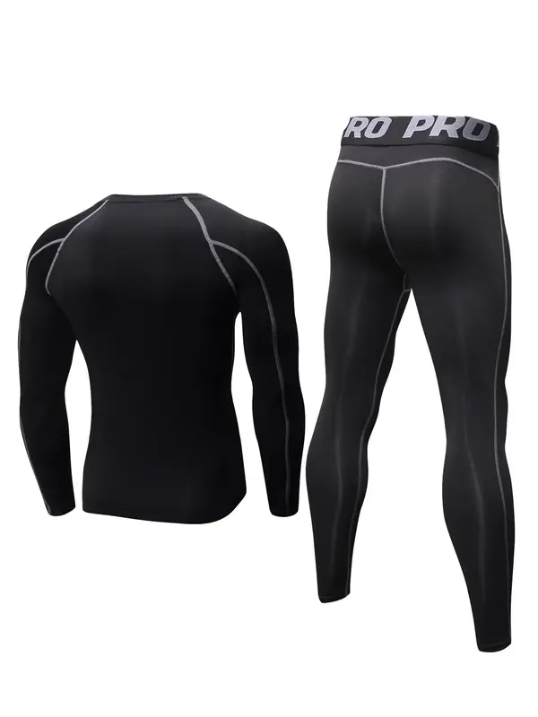 Men's Compression Tracksuit Set, Top Stitching Top & Letter Tape Leggings, Sportswear Set for Running Indoor Outdoor Wear, Men's Sport & Outdoor Clothing, Men's Paris Tracksuit 7