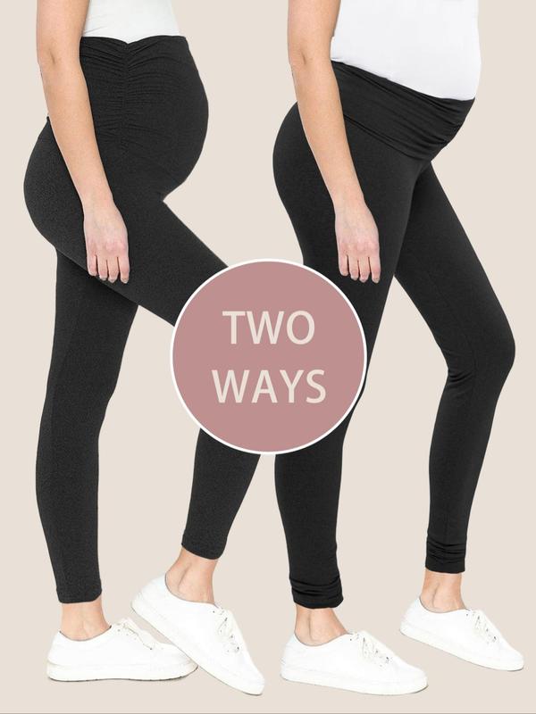 Maternity Solid Color Ruched High Waist Maternity Leggings, Casual Comfy Breathable Skinny Pants for Pregnancy & Postpartum, Maternity Bottoms for Fall & Winter 7