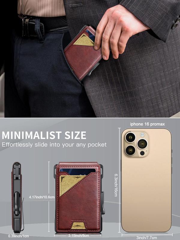 Men's Minimalist Bifold Wallet with Money Clip, 2025 New Style Slim Pu Leather Slots, Credit Card Holder & Rfid Blocking Dainty Gift for Your Love 1
