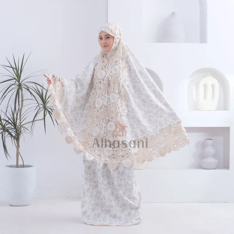 Mukena Dewasa Katun Super Foil Renda Mewah Muslim Motif Rayon Wanita Mukenah Cantik 3