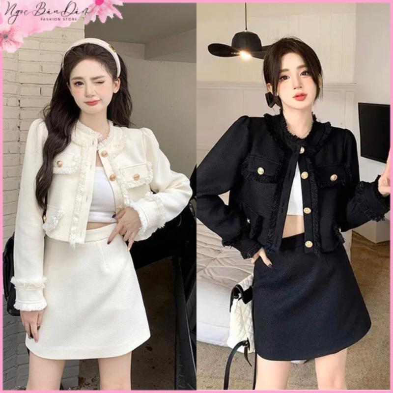 Váy Dạ Xinh Siêu Hot Hàng L1 Fom chuẩn - Áo Dạ Tua Rua Cúc Đồng Kèm Chân Váy Dạ Chữ A Dáng Ngắn Sang Chảnh 1