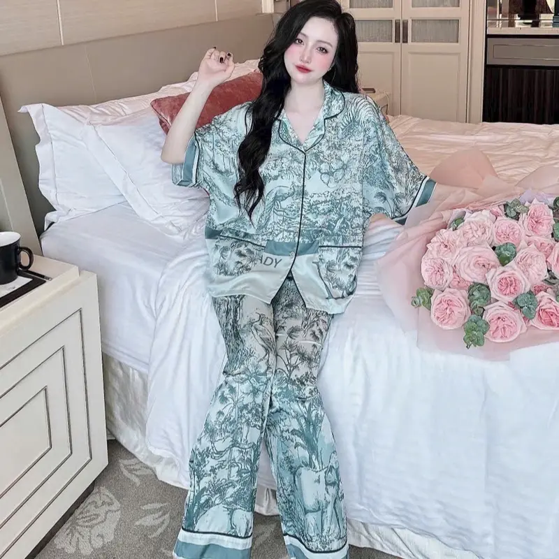 Đồ Bộ Pijama Form Cánh Dơi Chất Lụa Latin Mịn Đi Viền Bigzize 50-80kg Nữ 2
