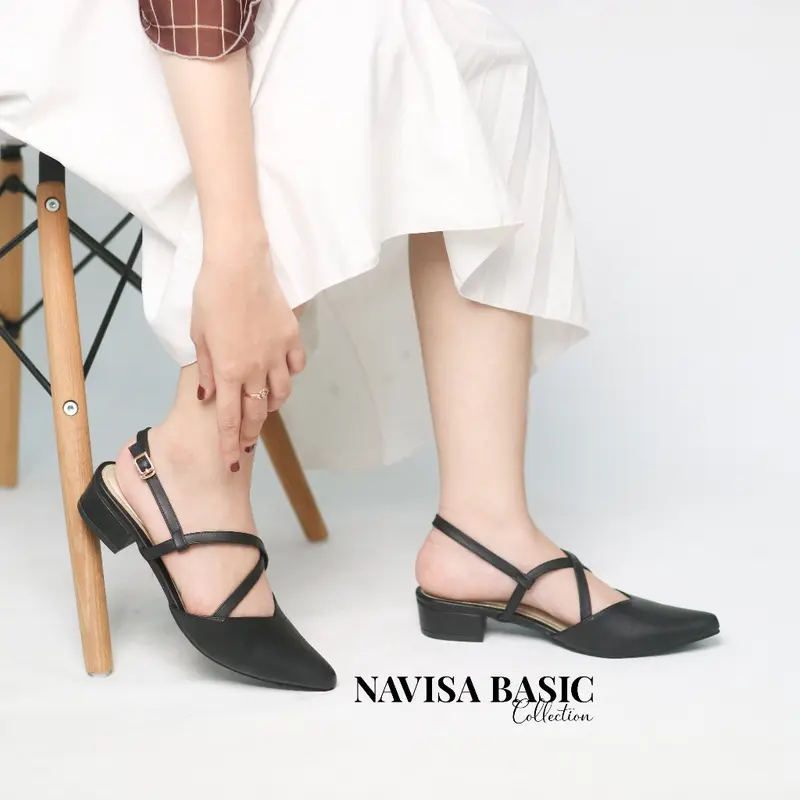 Mules Wanita Heels / Hak 3 Cm Motif tali Sepatu Sandal Wanita Flatshoes Navisa Basic Collection vivi nici Damelia fleksibel elegan antiselip liburan 2
