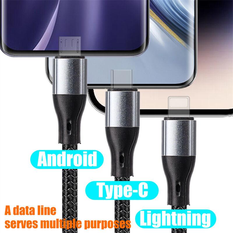 Cáp Sạc Siêu Nhanh, 100W, 3 trong 1, 6A, Micro USB và Type-C, Cáp dữ liệu Type-C, Tương thích với iPhone 15, 14, 11, Samsung và Huawei 5
