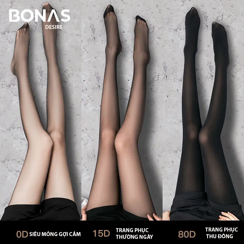 Tất quần BONAS CHÍNH HÃNG màu đen da 0D 15D 80D 200D siêu mỏng tự nhiên thon gọn chân chống tĩnh điện T-006