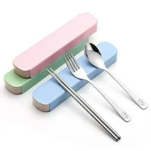 SENDOK GARPU STAINLESS STEEL SUMPIT ALA KOREA SENDOK GARPU SUMPIT SET TRAVEL BAHAN JERAMI SENDOK SET ALAT MAKAN