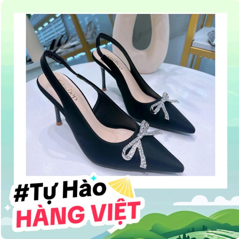 Giày cao gót 7-9 phân mũi nhọn đính nơ chất tuyết nhung Giày sandal hở gót 7-9 phân đính nơ Chị Đẹp Store mã U75 Shoes