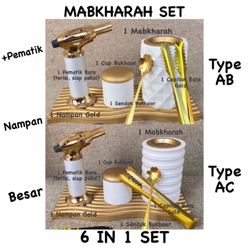 6 In 1 Set AB AC Mabkharah Set Gold Tempat Bakar Dupa Bukhur