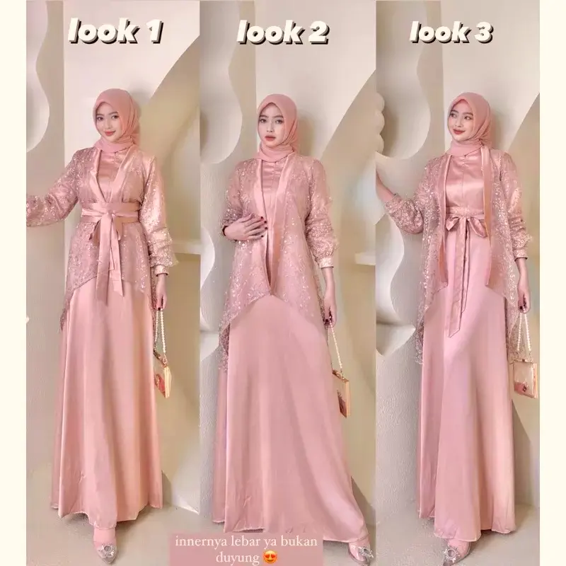 NHB - Fuji Dress Satu Set Inner Outer Kimono Fashion Gamis Muslim Wanita Pesta Kondangan Bridesmaid Wisuda Brokat Tille Bordir Motif Bisa Cod 8