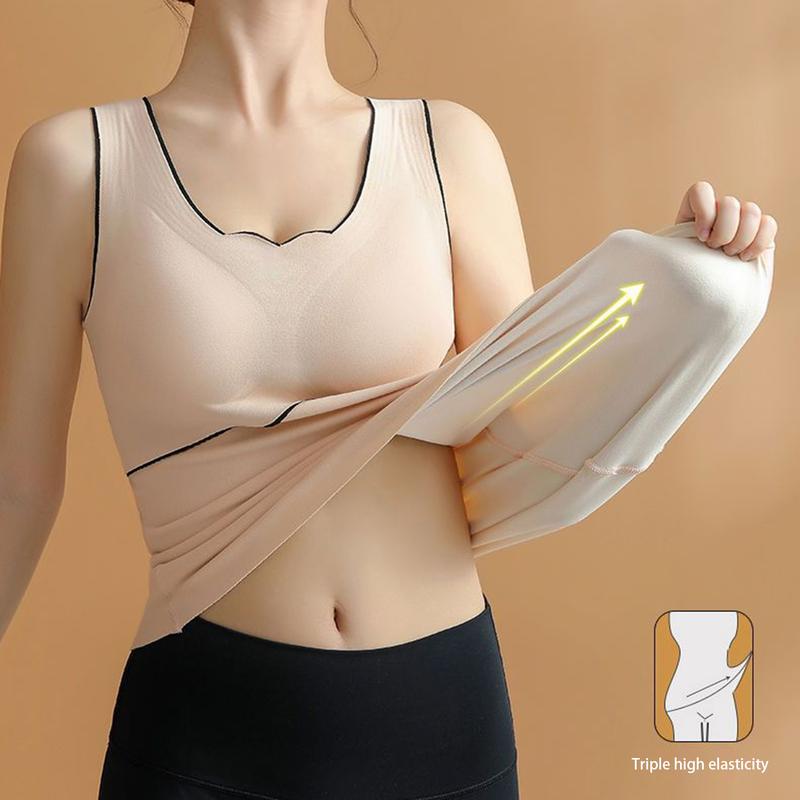 Áo Vest Giữ Nhiệt, Dành Cho Nữ, Mùa Thu Và Mùa Đông, Nhồi Bông Dày Dặn, Không Tay, Cổ Chữ V, Dáng Ôm, Có Đệm, Áo Chui Đầu, Mềm Mại, Không Dây, Quần Lót Co Giãn, Áo Ba Lỗ 3