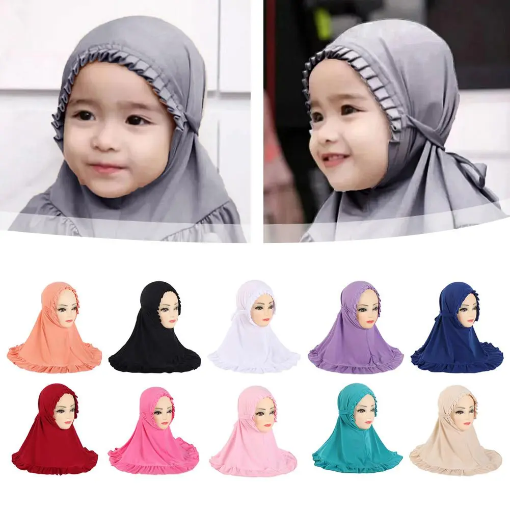 Hot Selling Hat With Pleated Hem And Ruffle Edge Lace, Little Girl's Children's Headscarf