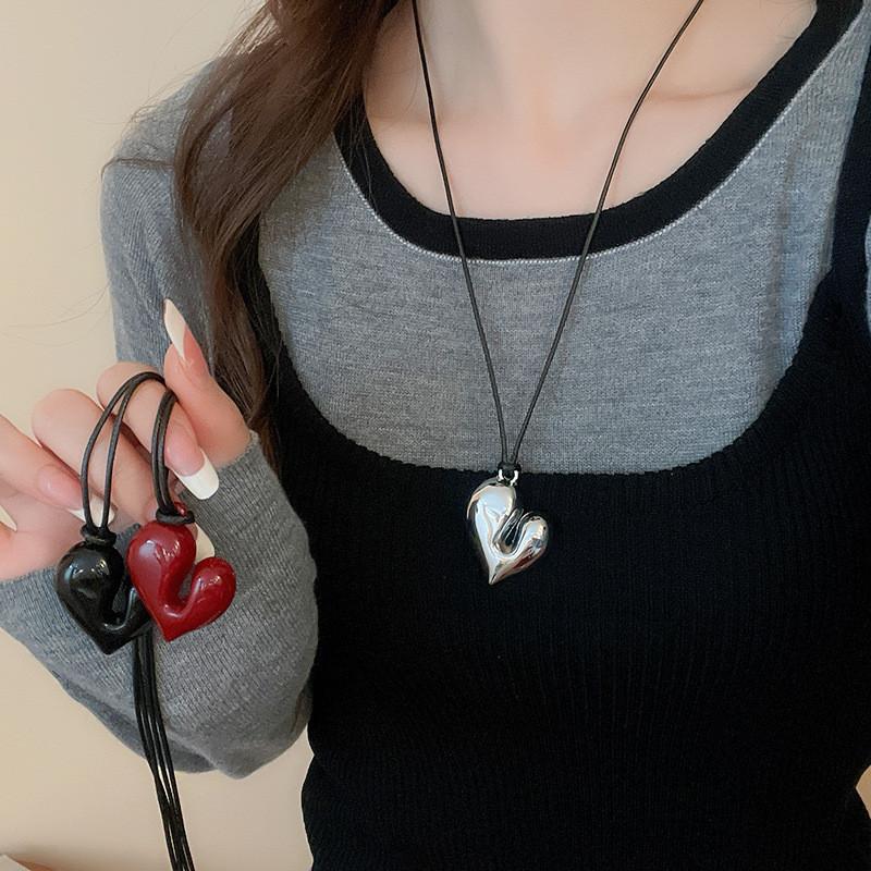 Vòng Cổ Có Thể Điều Chỉnh Dây Da, Thiết Kế Tình Yêu Bất Đối Xứng Dây Chuyền Áo Len Dài Đơn Giản, Phong Cách Cổ Điển Thích Hợp Cho Mùa Thu Và Mùa Đông, Vòng Cổ Mới Mọi Thứ, Dành Cho Nữ