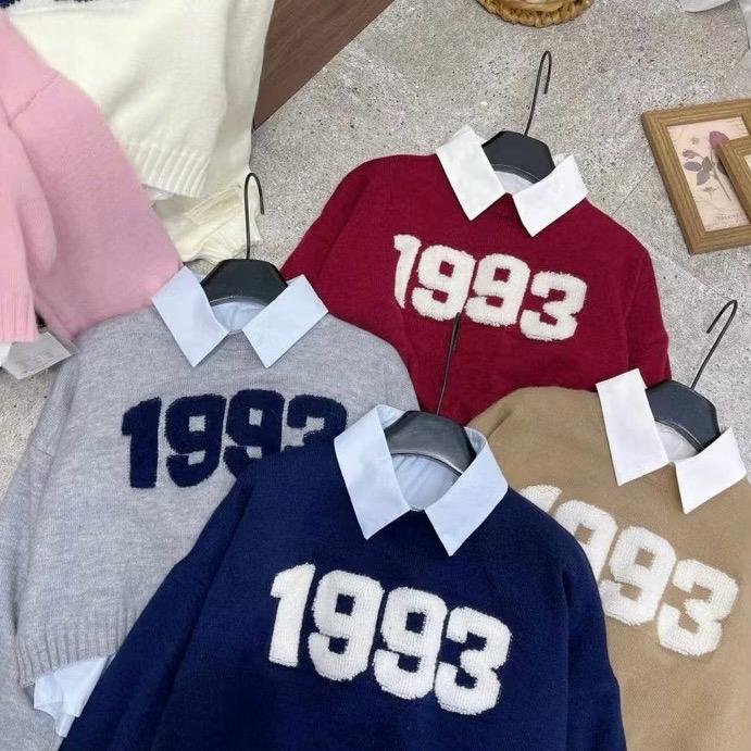 Sét 2 món áo len tay dài số 1993 phối sơ mi mẫu mới nhất mùa đông chuẩn hàng QCCC dành cho nữ Women Top Cổ Tròn Dài Tay - Njnkyumy Shop 3