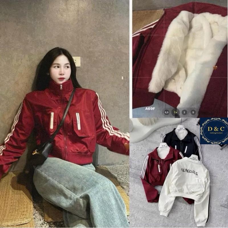 Áo khoác Gió Nữ lót lông cừu, dáng crotop