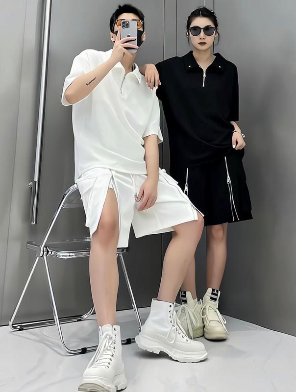 Bộ cộc thể thao Nam Nữ thiết kế khoá kéo túi hộp chất vải CVC cá sấu cao cấp Sport