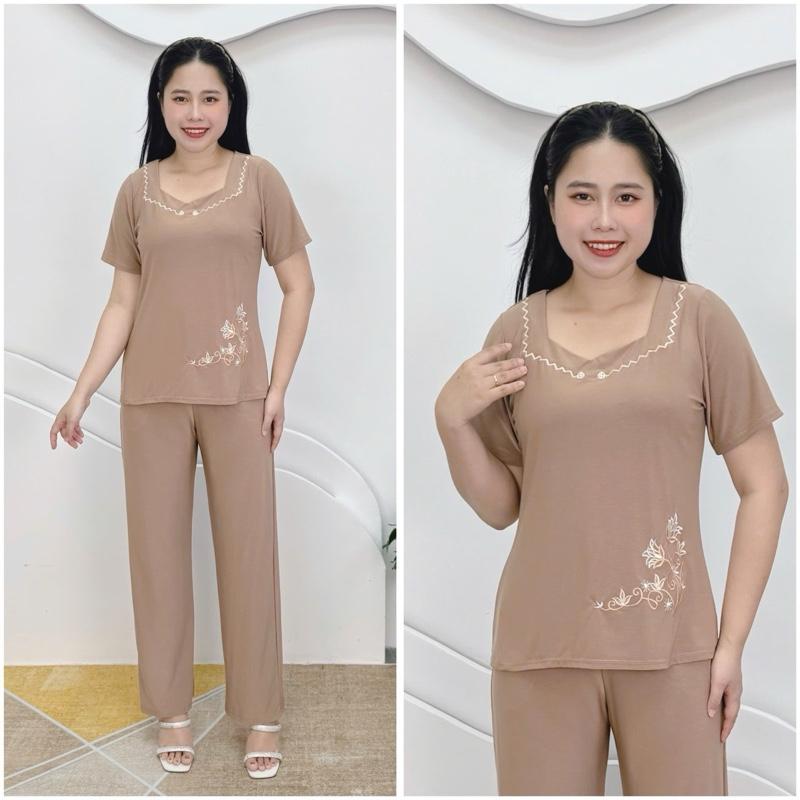 L70 Đồ bộ trung niên, set bộ cho mẹ thun aty mỹ mềm mát, quần dài ống rộng,50-80kg 2