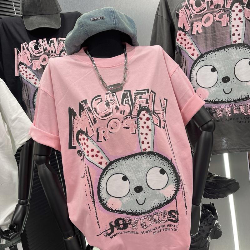 Áo thun cotton 2 chiều in hình thỏ 2 mặt siêu hot dể thương, chất dày dặn mịn mát, form rộng, không xù lông, giặt máy thoái mái 2