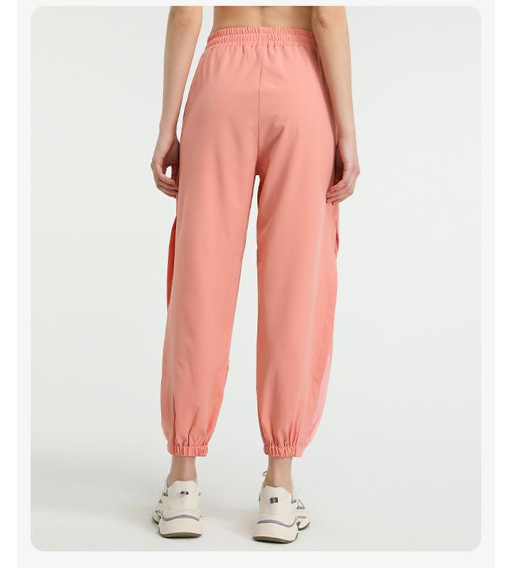Product Introduction of Loose high-waisted quick-drying pants European and American mesh quick-drying yoga trousers running sports tied feet large-size fitness pants women 15