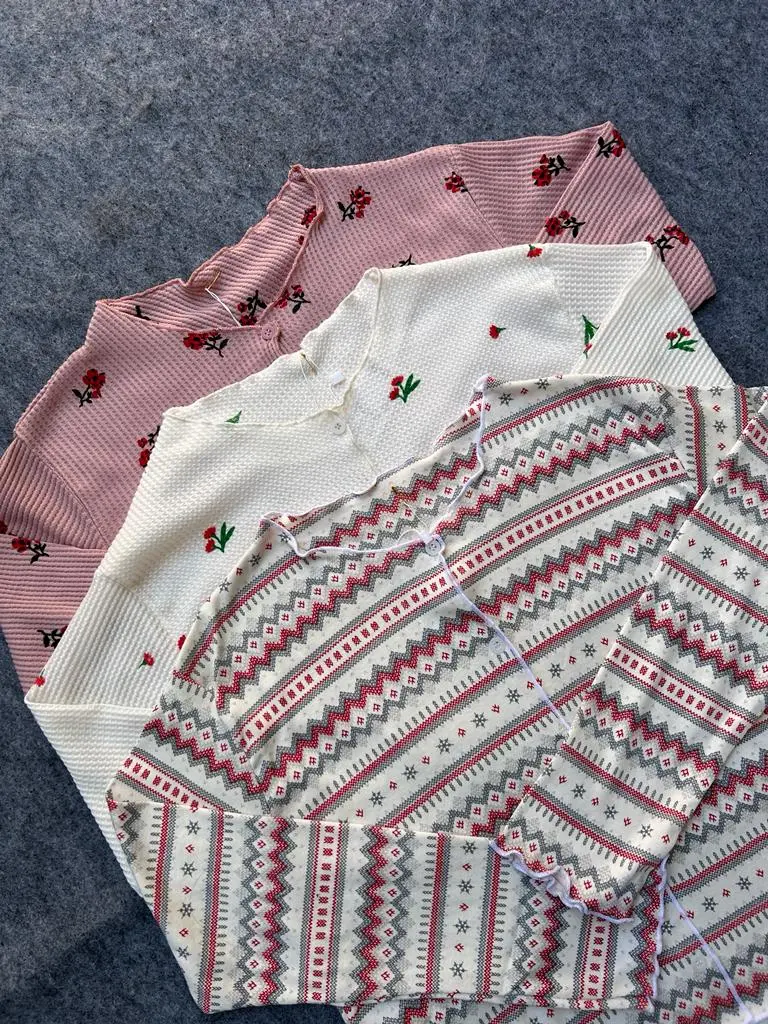 CARDIGAN RAJUT MOTIF//CARDIGAN CROP WAFFLE//CARDIGAN KOREAN STYLE Wanita Atasan Kancing Panjang