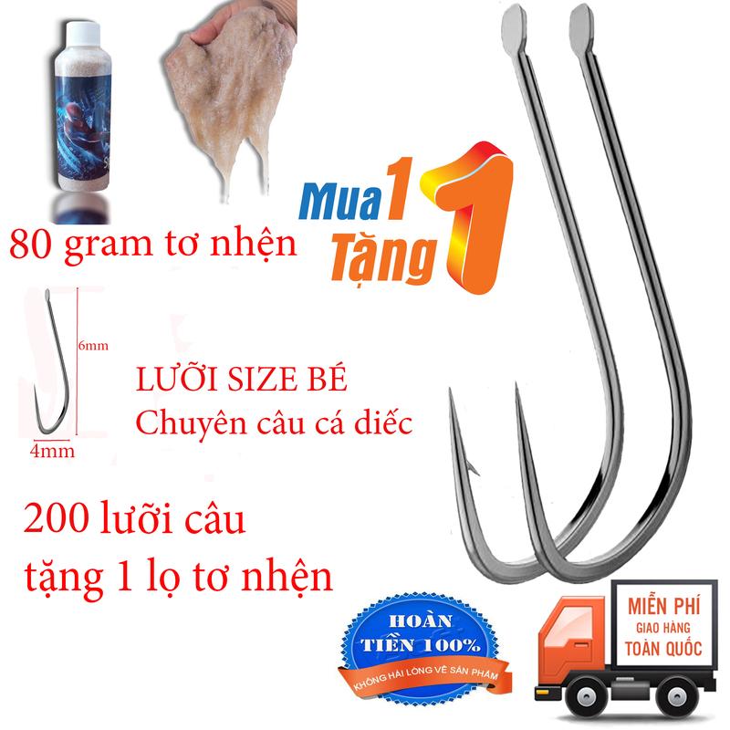 200 Lưỡi Câu Cá Diếc Chuyên Dụng Chất Liệu Thép Siêu Cường - SIZE LƯỠI BÉ - Thân Mảnh