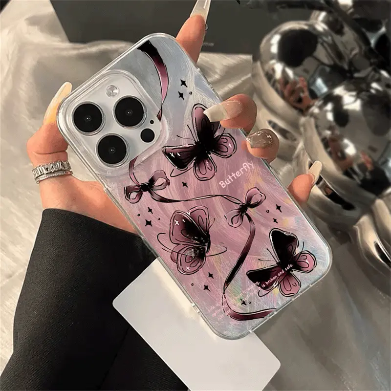 Stained Fluttering Butterfly Casing hp Samsung A16 A06 A55 A35 A54 A05S A05 A15 A14 A13 A52 A04S A03S A02S A04E A03 A10 A10S A11 A12 A20 A30 A20S M11 M12 M13 M23 Laser Case 2
