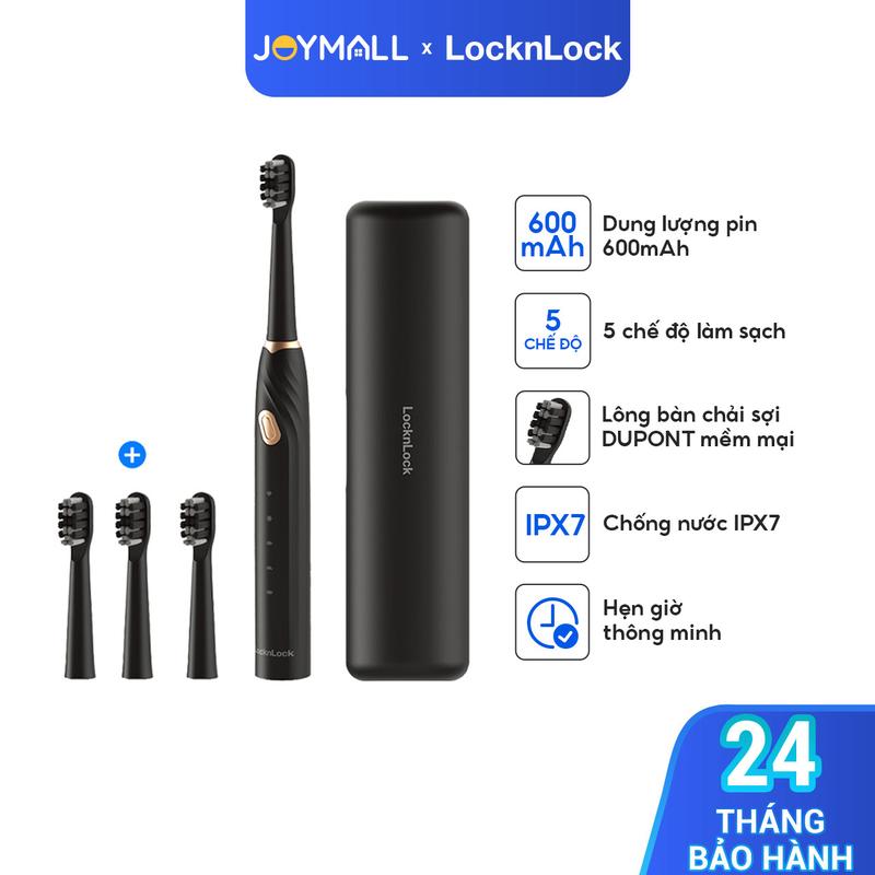 Bàn Chải Điện LocknLock ENR321BLK, Hàng Chính Hãng, 5 Chế Độ Làm Sạch, Dung Lượng Pin 600mAh, Có 4 Đầu Bàn Chải - JoyMall
