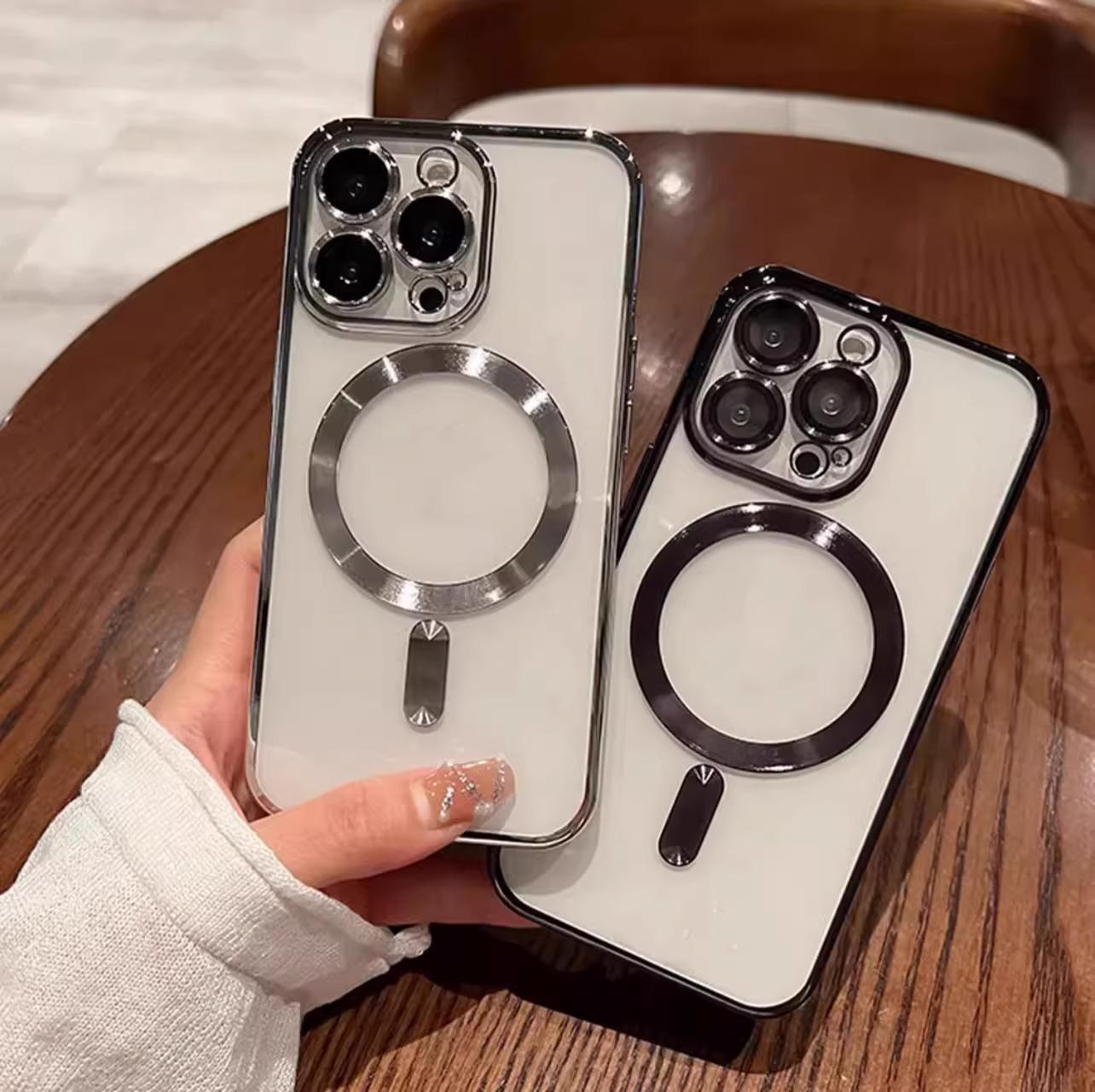 [OraX] CASE Sesuai untuk iPhone 11 13 12 Pro 14 15 Pro MAX XR XS MAX 7Plus 8Plus SE 7 8 Plus iPhone Electroplating Magnetic Case Silikon Tahan Benturan Ponsel Telepon compatible for iphone 12/13/14/15