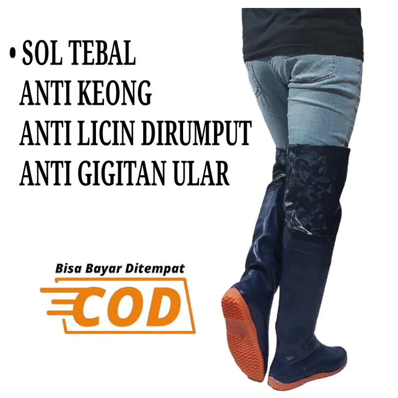 SEPATU SAWAH KARET PANJANG KOREA SEPATU BOOTS KARET ANTI KEONG SAWAH PETANI SEPATU BOT HUJAN Biru 6
