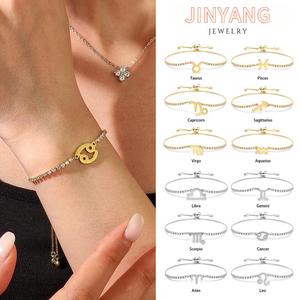 สร้อยข้อมือผู้พิทักษ์จักรราศี, JINYANG, เครื่องประดับจักรราศีดาวนำโชค, สำหรับผู้หญิง, เครื่องประดับแฟชั่น, สแตนเลสปรับได้, ของขวัญที่สมบูรณ์แบบสำหรับงานปาร์ตี้และพร, CJ76