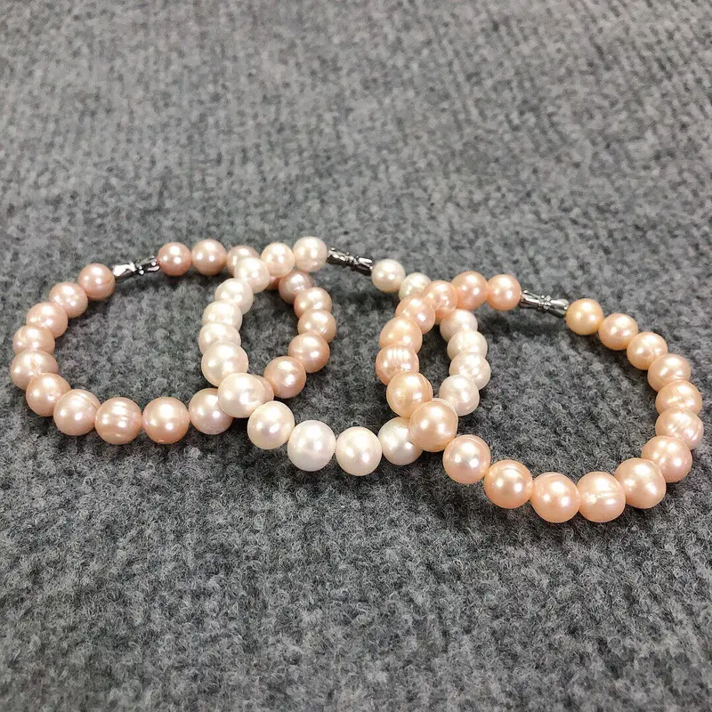 Vòng tay trai nuôi nước ngọt 8ly màu Trắng, Cam, Hồng, Xanh lá, Xanh lông công 1