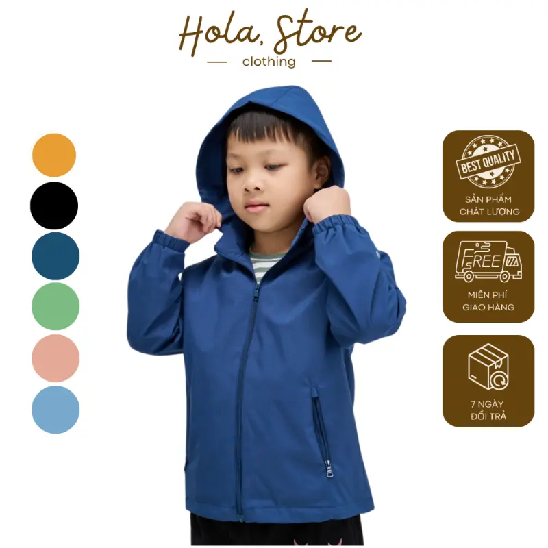 FJHDADBSHOP Áo Gió Cho Bé - Áo Khoác Gió Cho Bé 2 Lớp Cao Cấp Vải Gió Tráng Bạc Chống Nước Chống Gói 0