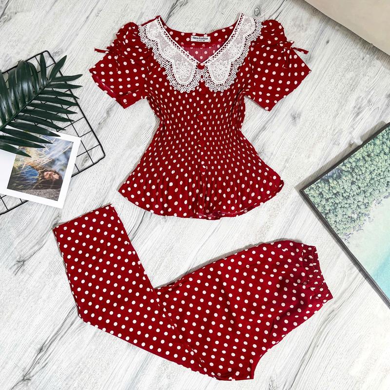 { ĐỒ BỘ DÀI DẬP LY} sét đồ bộ dài dập ly ,cổ phối ren ,chất liệu vải mango mền mịn mát ,thấm hút mồ hôi tốt ,mặt tôn dáng tôn da ,có 3 size 40-71 kg cho chị em tha hồ lựa chọn 3