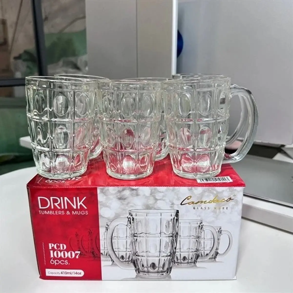 [Kho sỉ] Bộ 6 Ly Thủy Tinh Uống Bia Có Quai PCD10007 375ML – HHome
