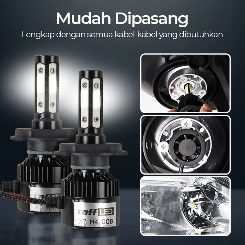 Lampu Depan Mobil LED COB Headlight H4 Cool White 2 PCS 4