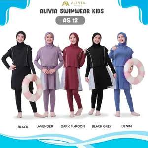Alivia Swimwear Anak Remaja AS12 - Baju Renang Muslimah livina (nylon mix spandex) Elastis dengan Sun Protection & Hijab Menyatu Model Feminim Modern