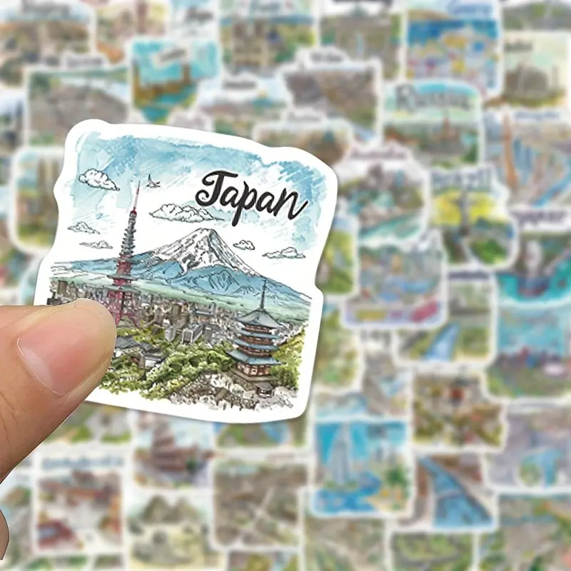 Travel Map Pattern Sticker, 50pcs/set Cartoon Waterproof Self-adhesive Sticker, Diy Decals for Gift Greeting Card Water Bottle Laptop, Scrapbook Materials 4