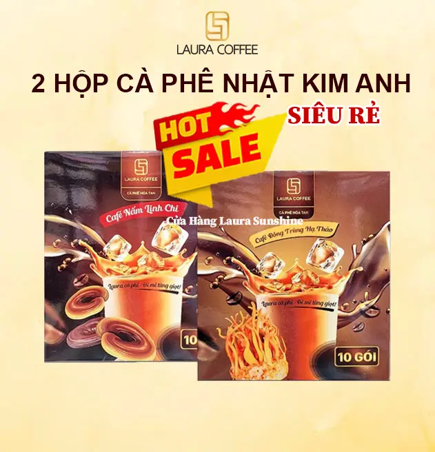 [2 Hộp] Cà Phê Laura Coffee Nhật Kim Anh Nấm Linh Chi + Đông Trùng
