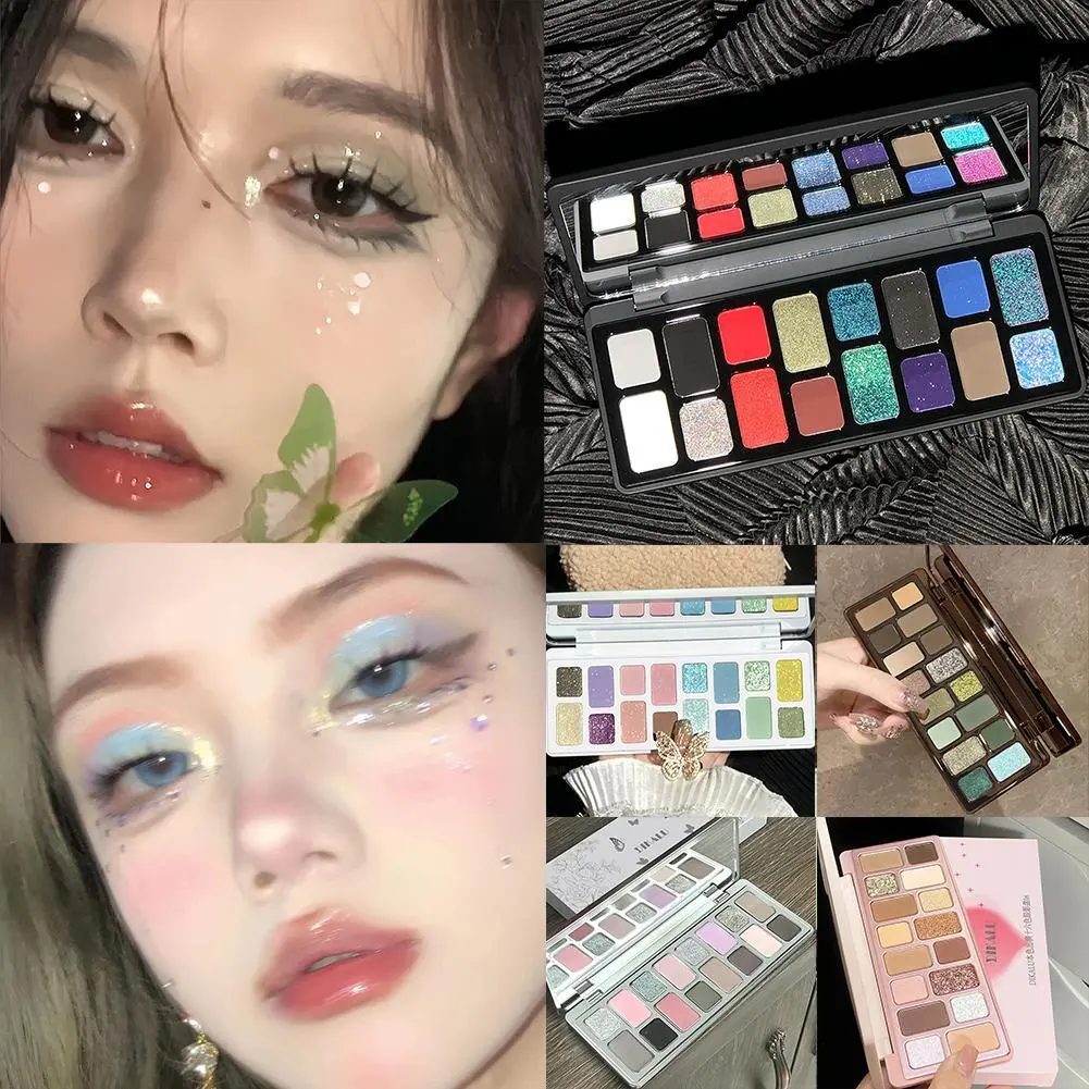 Bảng Phấn Mắt, 16 Màu, Trang Điểm Lâu Trôi, Màu Xanh Lá Cây-Xanh Dương Dễ Dàng, 17g, Trang Điểm Đất Thấm Hút, M8H6