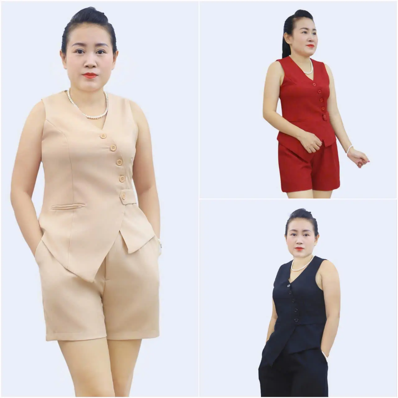 Set Bộ Nữ Gile Quần Ngắn Sang Chảnh,Thiết Kế Nút Gài,Thời Trang Mặc Nhà