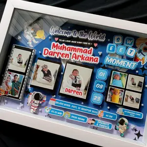Biodata Baby 3D 15R - Bingkai Nama Anak Biodata Pop Up 3D Papan Nama Bayi Pigura Kelahiran Kado Newborn -  Figura Kaca Putih Kertas Foto Gantungan