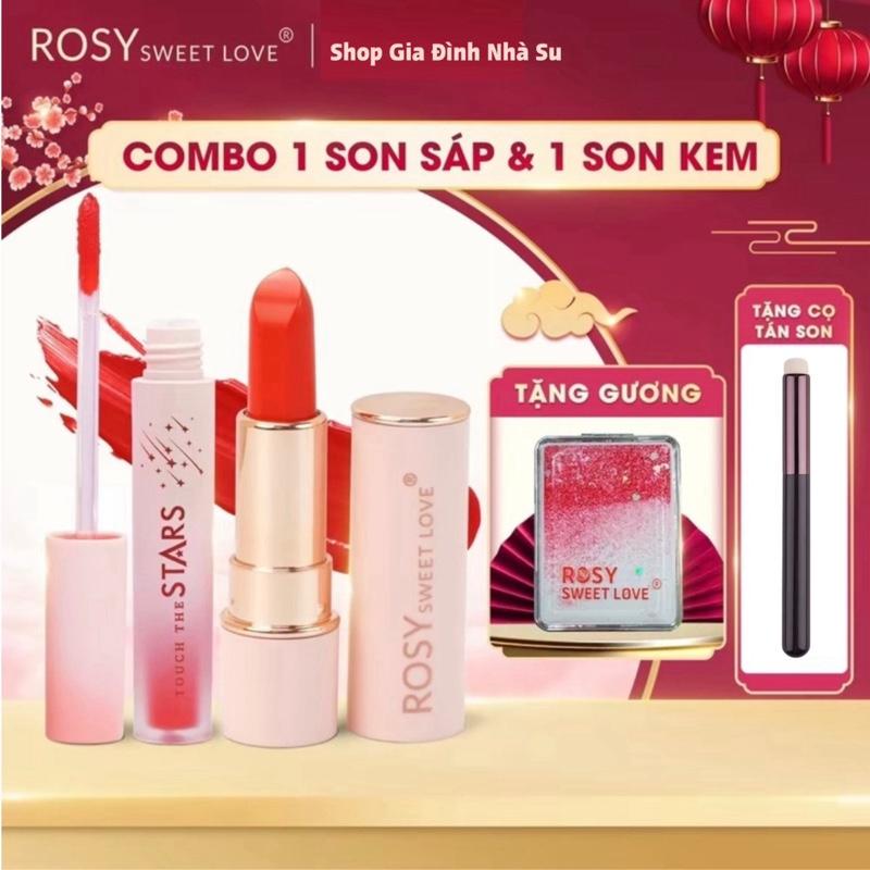 [COMBO 2 SON TẶNG BỘ GƯƠNG CỌ KIM TUYẾN] COMBO 1 SON SÁP ROSY VÀ 1 SON KEM LÌ TOUCH THE STARS Dưỡng Môi Mềm Mịn, Không chì, Siêu lì, An toàn, lên màu chuẩn, son lì, son dưỡng môi, son môi