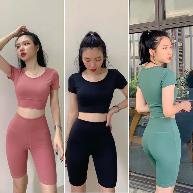Bộ đồ tập gym yoga nữ- (Bộ croptop đùi) chất đẹp vải co giãn thấm hút mồ hôi- NG01,02
