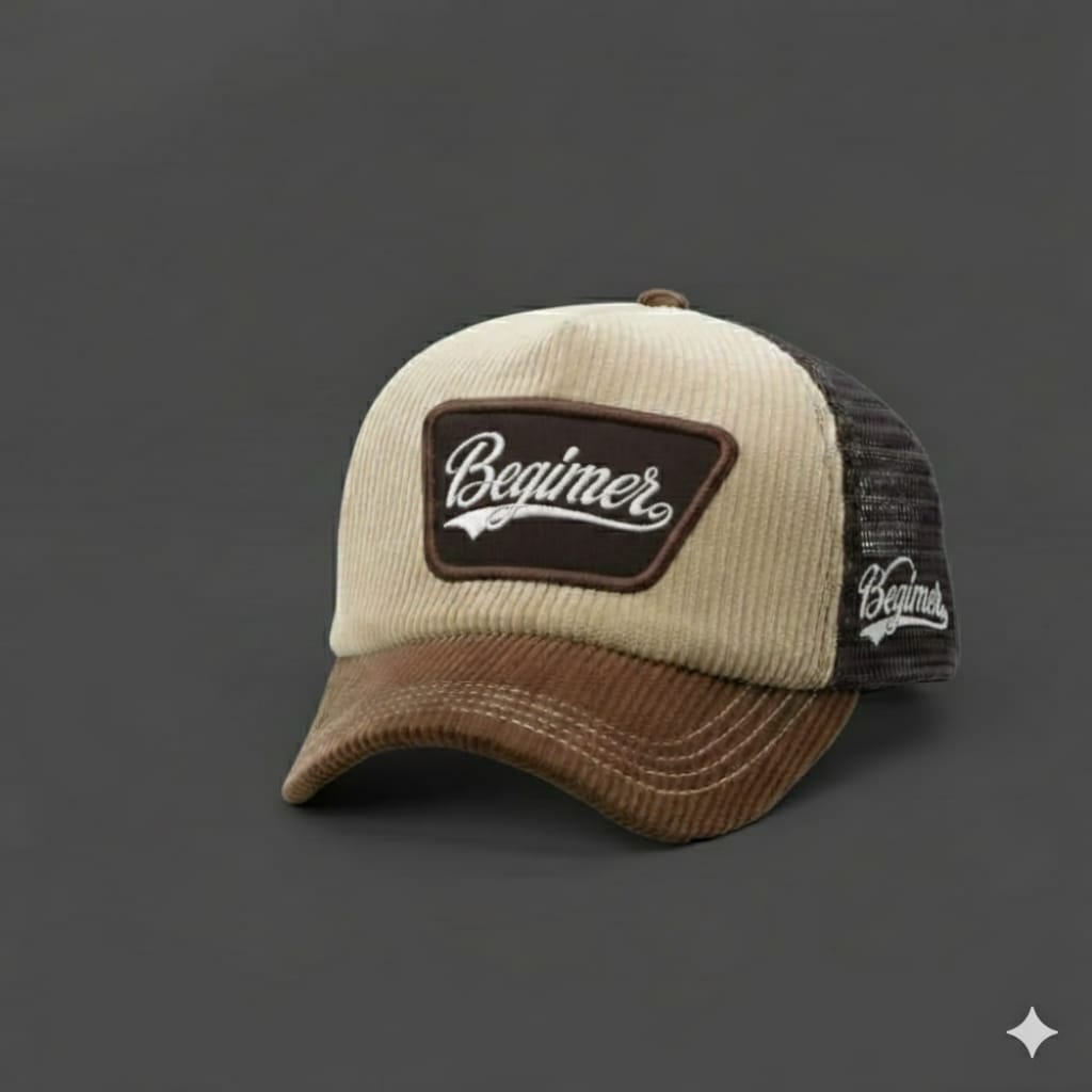 TOPI JARING TRUCKER LIDAH PENDEK BAHAN CORDUROY HITAM