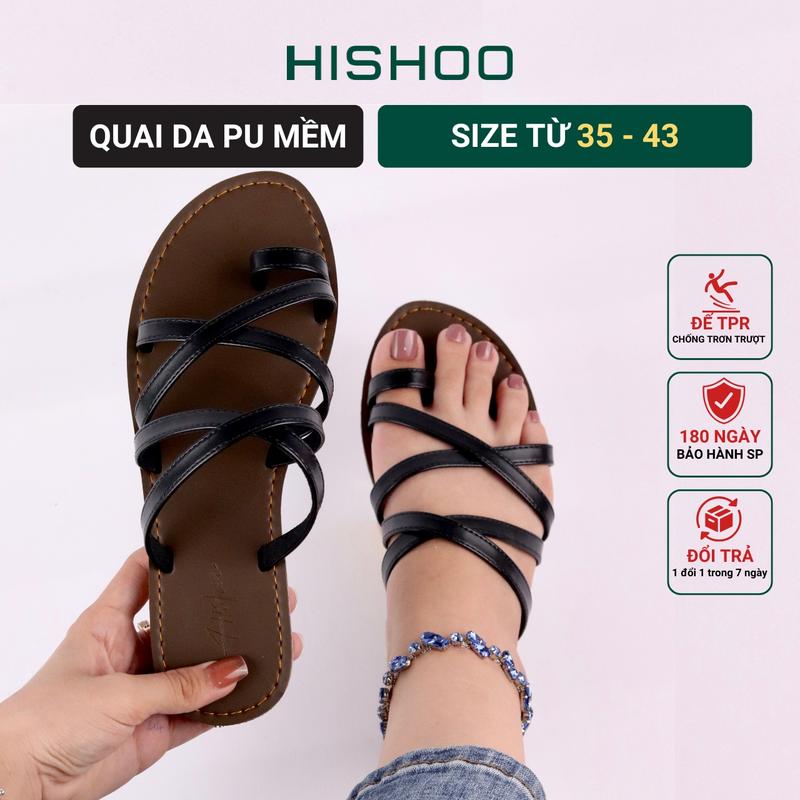 Dép nữ thấp đi biển quai ngang xỏ ngón đế bệt dây mảnh 1cm cao cấp Hishoo có Bigsize S071