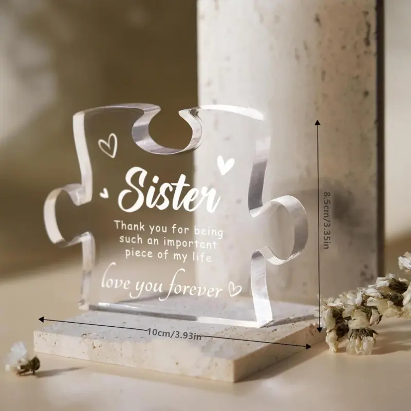 Creative Puzzle Design Desktop Ornament, 1 Count Acrylic Ornament for Bestie Sister, Room Decor, Home Decor Supplies, Home Decor Ideas 7
